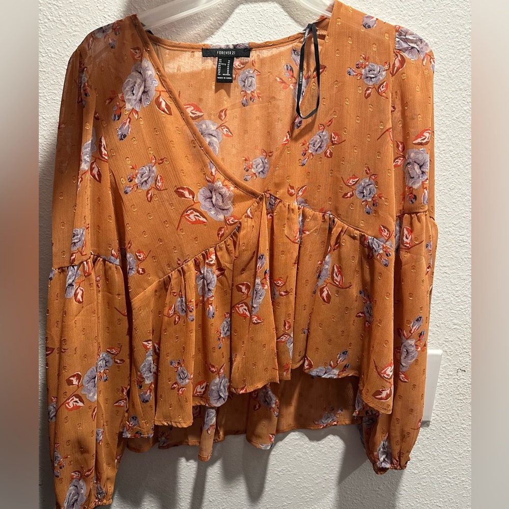 Forever 21 Orange Floral Blouse